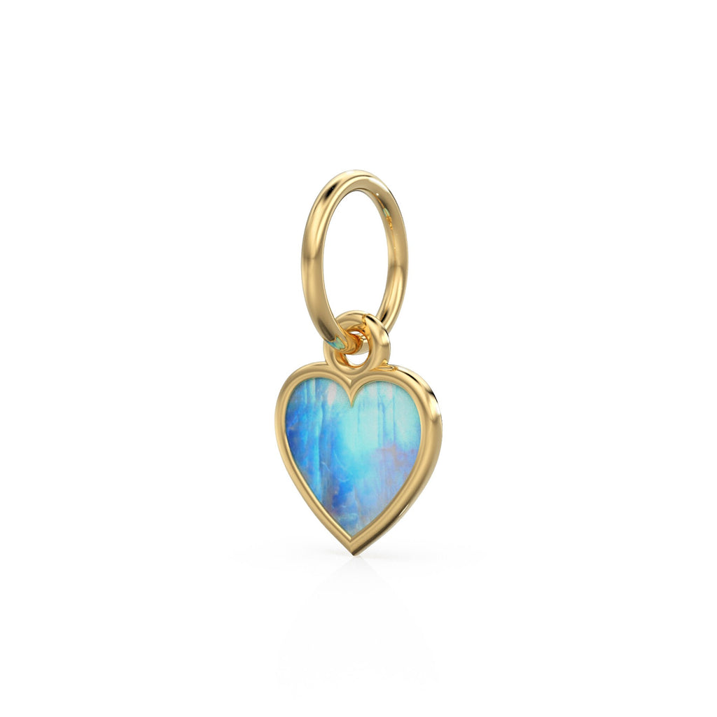 Moonstone Heart Cabochon Solid Gold Charm / Natural Fire Gemstone Handmade Gold Pendant / 1pc 14k Solid Yellow Gold Jewelry Making Findings