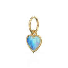 Load image into Gallery viewer, Moonstone Heart Cabochon Solid Gold Charm / Natural Fire Gemstone Handmade Gold Pendant / 1pc 14k Solid Yellow Gold Jewelry Making Findings