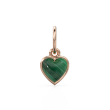 Load image into Gallery viewer, Malachite Heart Cabochon Solid Gold Charm / Natural Green Gemstone Handmade Gold Pendant / 1pc 14k Solid Yellow Gold Jewelry Making Findings