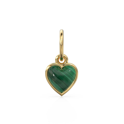 Malachite Heart Cabochon Solid Gold Charm / Natural Green Gemstone Handmade Gold Pendant / 1pc 14k Solid Yellow Gold Jewelry Making Findings - Jalvi & Co. 