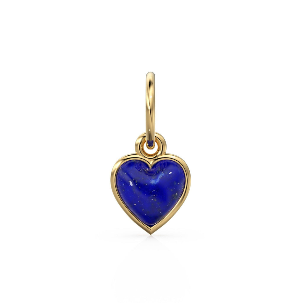 Lapis Lazuli Heart Cabochon Solid Gold Charm / Natural Blue Gemstone Handmade Gold Pendant / 14k Solid Yellow Gold Jewelry Making Finding