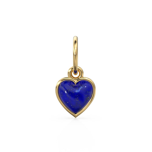 Lapis Lazuli Heart Cabochon Solid Gold Charm / Natural Blue Gemstone Handmade Gold Pendant / 14k Solid Yellow Gold Jewelry Making Finding - Jalvi & Co. 