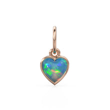 Load image into Gallery viewer, Ethiopian Opal Heart Cabochon Solid Gold Charm / Natural Fire Gemstone Handmade Gold Pendant / 14k Solid Yellow Gold Jewelry Making Findings