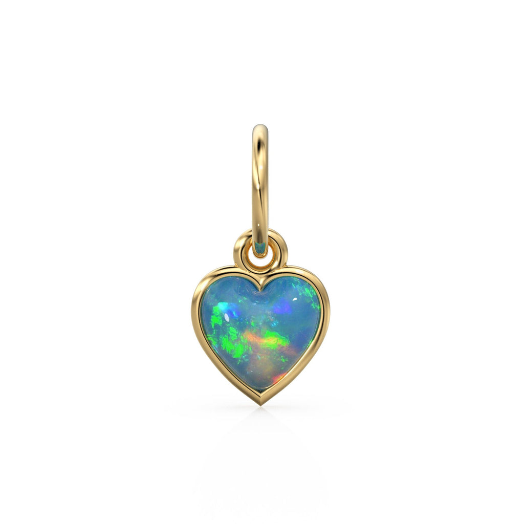 Ethiopian Opal Heart Cabochon Solid Gold Charm / Natural Fire Gemstone Handmade Gold Pendant / 14k Solid Yellow Gold Jewelry Making Findings