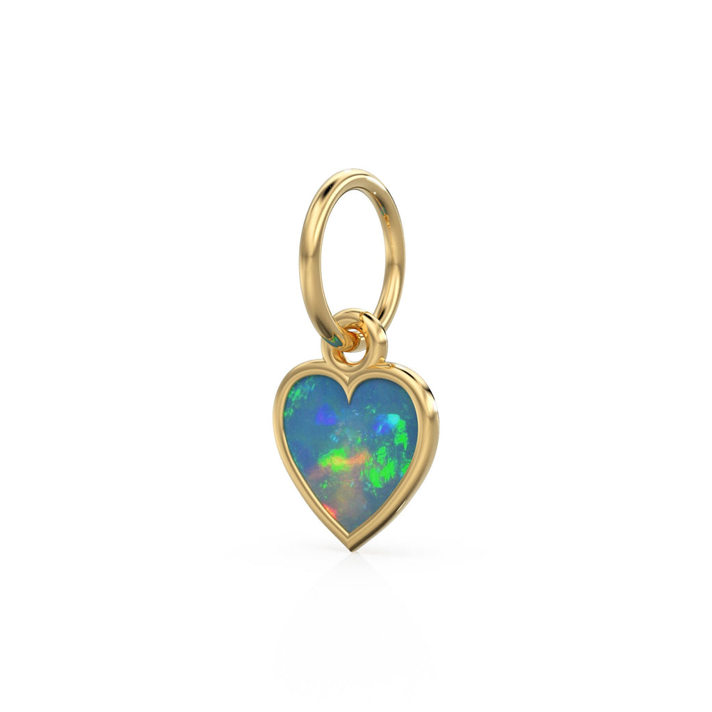 Ethiopian Opal Heart Cabochon Solid Gold Charm / Natural Fire Gemstone Handmade Gold Pendant / 14k Solid Yellow Gold Jewelry Making Findings