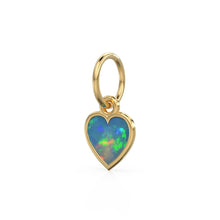 Load image into Gallery viewer, Ethiopian Opal Heart Cabochon Solid Gold Charm / Natural Fire Gemstone Handmade Gold Pendant / 14k Solid Yellow Gold Jewelry Making Findings