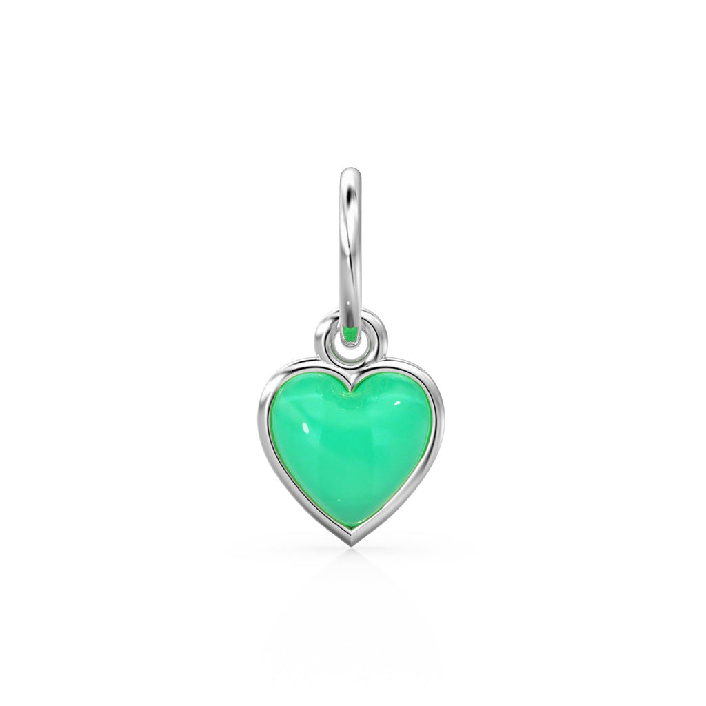 Chrysoprase Heart Cabochon Solid Gold Charm / Natural Green Gemstone Handmade Gold Pendant / 14k Solid Yellow Gold Jewelry Making Findings