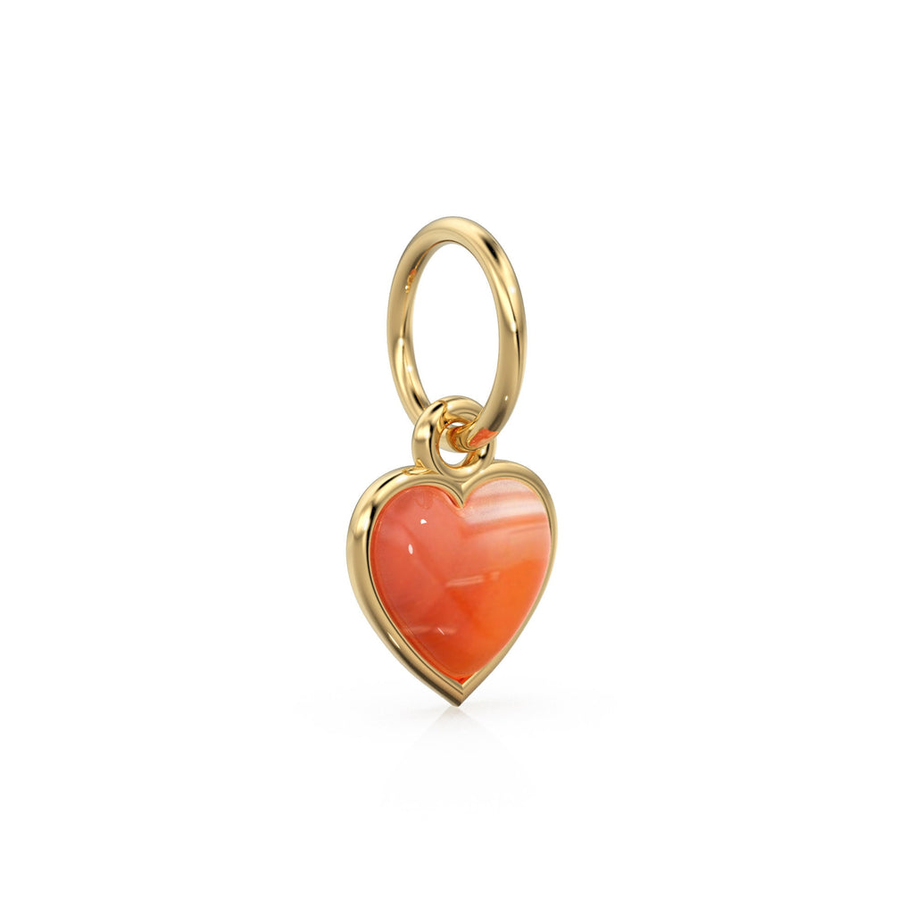 Carnelian Heart Cabochon Solid Gold Charm / Natural Red Gemstone Handmade Gold Pendant / 1pc 14k Solid Yellow Gold Jewelry Making Findings