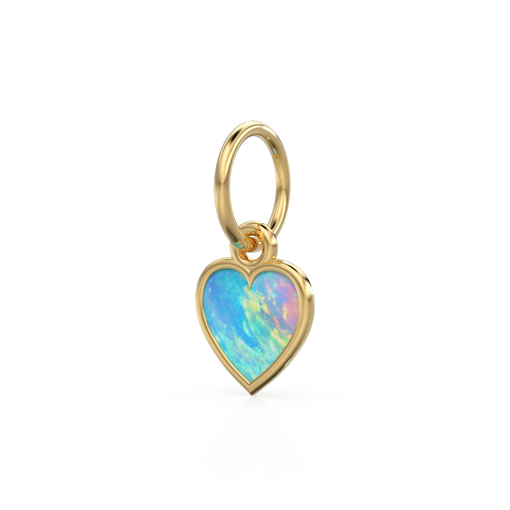 Australian Opal Heart Cabochon Solid Gold Charm / Natural Fire Gemstone Handmade Gold Pendant / 14k Solid Yellow Gold Jewelry Making Finding