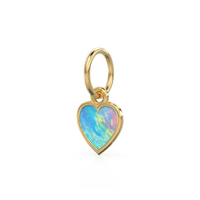 Load image into Gallery viewer, Australian Opal Heart Cabochon Solid Gold Charm / Natural Fire Gemstone Handmade Gold Pendant / 14k Solid Yellow Gold Jewelry Making Finding