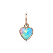 Load image into Gallery viewer, Australian Opal Heart Cabochon Solid Gold Charm / Natural Fire Gemstone Handmade Gold Pendant / 14k Solid Yellow Gold Jewelry Making Finding