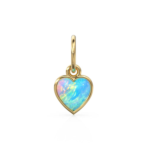 Australian Opal Heart Cabochon Solid Gold Charm / Natural Fire Gemstone Handmade Gold Pendant / 14k Solid Yellow Gold Jewelry Making Finding - Jalvi & Co. 