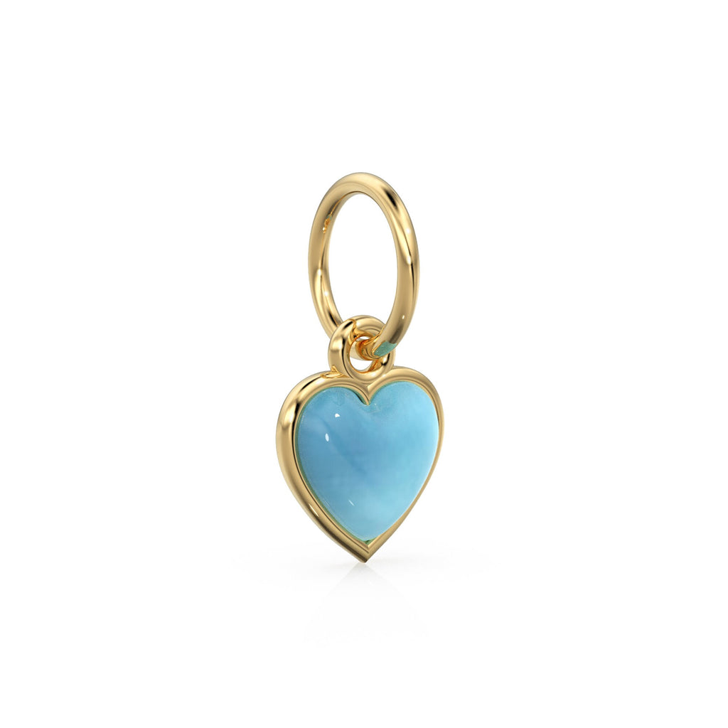 Aqua Chalcedony Heart Cabochon Solid Gold Charm / Natural Blue Gemstone Handmade Gold Pendant / 14k Solid Yellow Gold Jewelry Making Finding