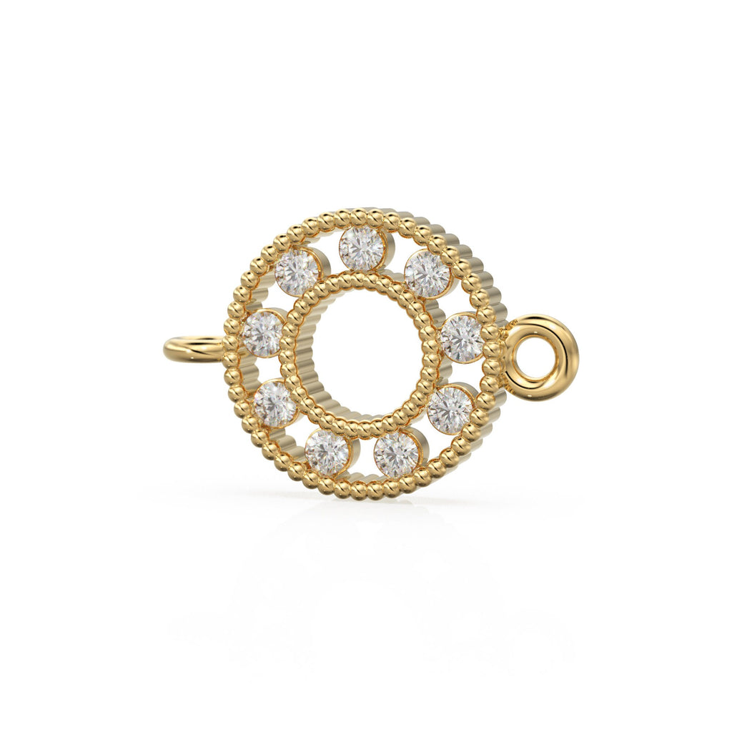 Round Gold Link 18k Solid Yellow Gold Brilliant Diamond Connector Spacer / Solid 14k Gold Handmade Link Finding