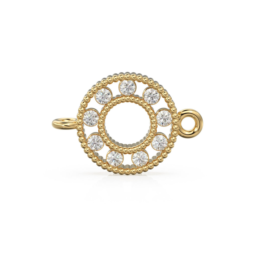 Round Gold Link 18k Solid Yellow Gold Brilliant Diamond Connector Spacer / Solid 14k Gold Handmade Link Finding - Jalvi & Co. 