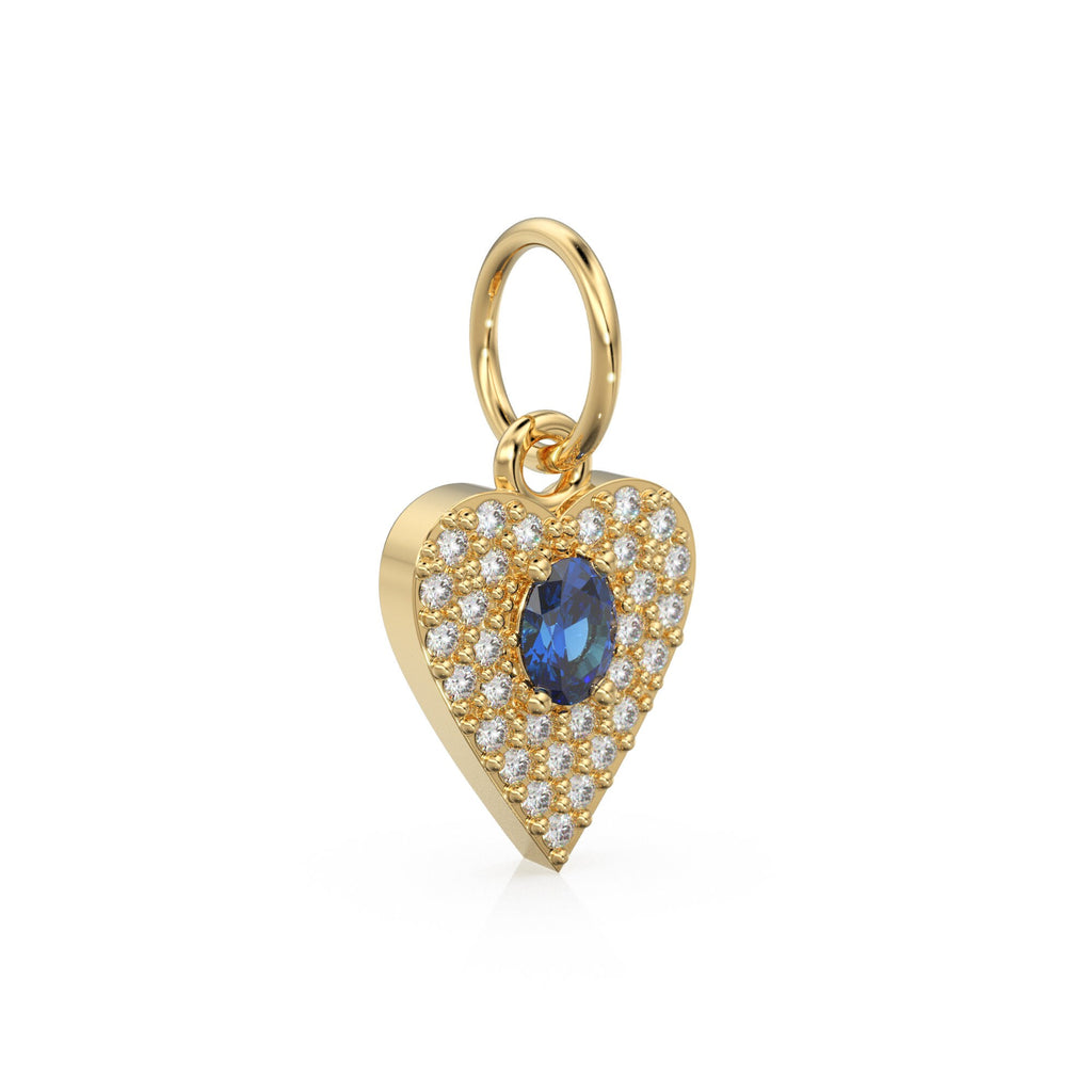 10mmx12.5mm 14K solid Yellow Gold Diamond Blue Sapphire LOVE Heart Charm Necklace Pendant Ruby Emerald Topaz Necklace