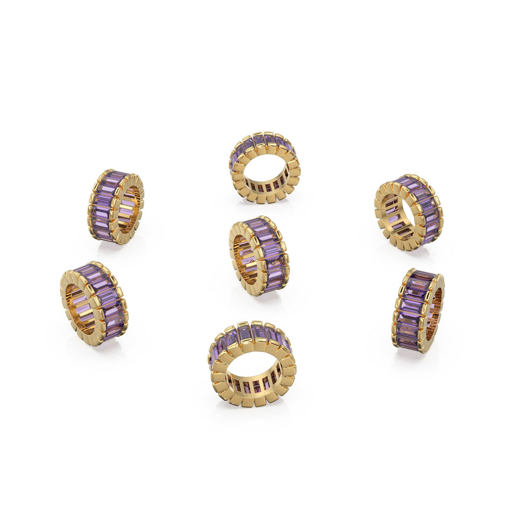 14k Real Baguette Amethyst Gold Beads / Amethyst Rondelle Bead / Amethyst European Beads / Solid Gold Amethyst Enhancer Spacer Findings