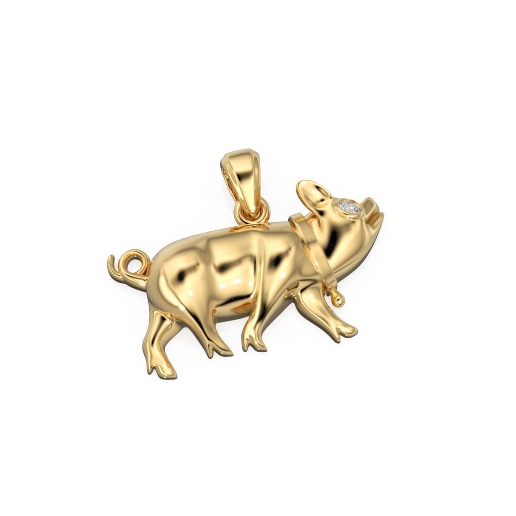 14K Solid Yellow Gold Small Pig Pendant Charm .6" Long / 14k 18k Solid Gold Pendant / Diamond Piggy / Piglet Diamond Charm