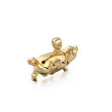 Load image into Gallery viewer, 14K Solid Yellow Gold Small Pig Pendant Charm .6&quot; Long / 14k 18k Solid Gold Pendant / Diamond Piggy / Piglet Diamond Charm