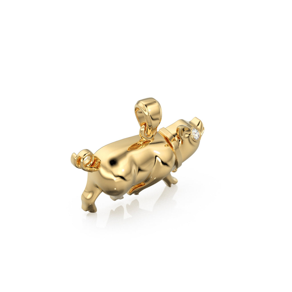 14K Solid Yellow Gold Small Pig Pendant Charm .6" Long / 14k 18k Solid Gold Pendant / Diamond Piggy / Piglet Diamond Charm St Patricks Day