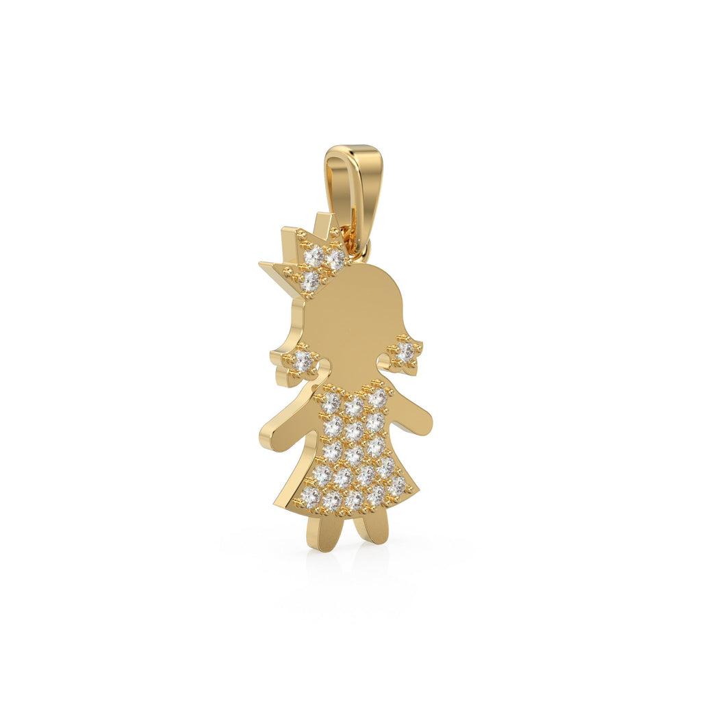 14K Solid Yellow Gold Girl Pendant / 14k 18k Solid Gold Pendant / Baby Gold Charm / Jewelry for Children Teen