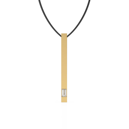 Baguette Diamond Bar Charm Pendant / 14k 18k Solid Gold Pendant / Diamond Pendant / Long Diamond Charm - Jalvi & Co. 