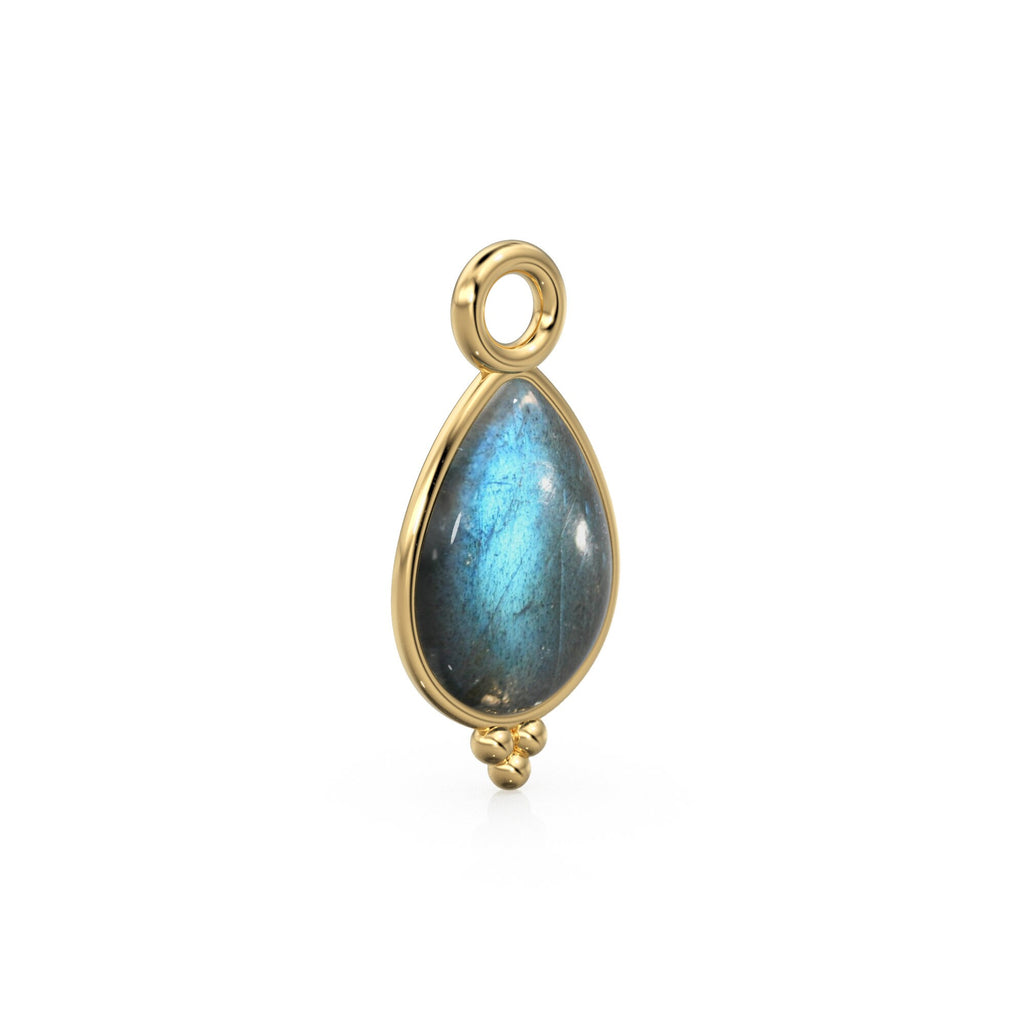 Labradorite Pear Solid Gold Charm / Natural Fire Spectrolite Gemstone Handmade Gold Pendant / 14k Solid Yellow Gold Jewelry Making Finding