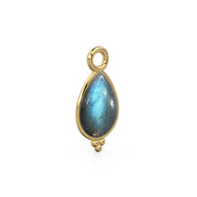 Load image into Gallery viewer, Labradorite Pear Solid Gold Charm / Natural Fire Spectrolite Gemstone Handmade Gold Pendant / 14k Solid Yellow Gold Jewelry Making Finding