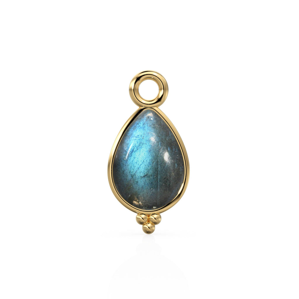 Labradorite Pear Solid Gold Charm / Natural Fire Spectrolite Gemstone Handmade Gold Pendant / 14k Solid Yellow Gold Jewelry Making Finding