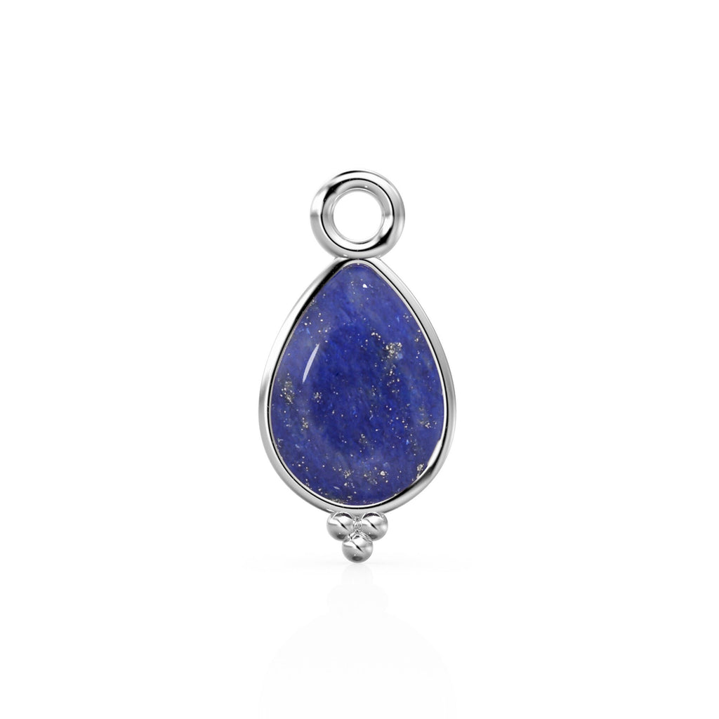 Lapiz Lazuli Pear Solid Gold Charm / Natural Afghan Blue Gemstone Handmade Gold Pendant / 14k Solid Yellow Gold Jewelry Making Finding