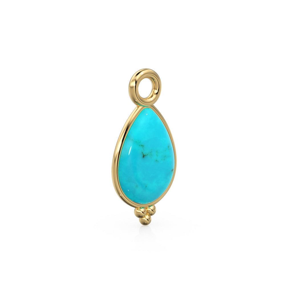 Sleeping Beauty Turquoise Pear Solid Gold Charm / Natural Blue Gemstone Handmade Gold Pendant / 14k Solid Yellow Gold Jewelry Making Finding