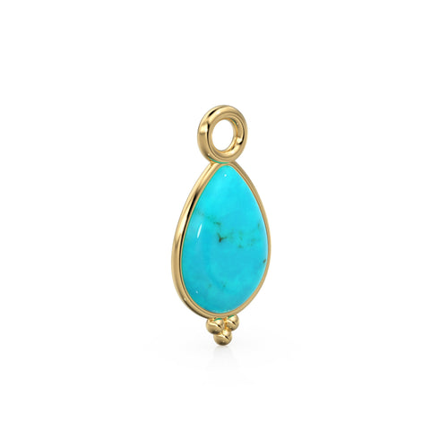 Sleeping Beauty Turquoise Pear Solid Gold Charm / Natural Blue Gemstone Handmade Gold Pendant / 14k Solid Yellow Gold Jewelry Making Finding - Jalvi & Co. 