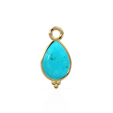 Load image into Gallery viewer, Sleeping Beauty Turquoise Pear Solid Gold Charm / Natural Blue Gemstone Handmade Gold Pendant / 14k Solid Yellow Gold Jewelry Making Finding