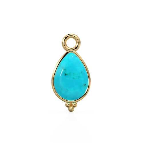 Sleeping Beauty Turquoise Pear Solid Gold Charm / Natural Blue Gemstone Handmade Gold Pendant / 14k Solid Yellow Gold Jewelry Making Finding - Jalvi & Co. 