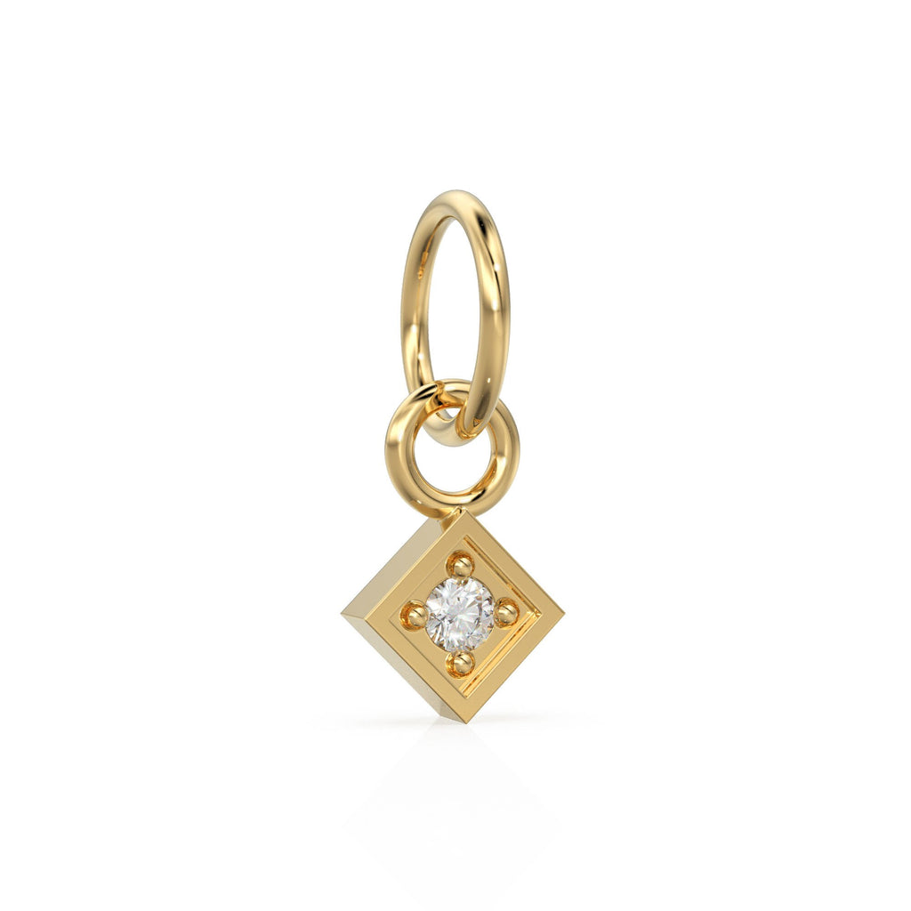 TINY Square Diamond Charm Pendant / 14k 18k Solid Gold Pendant / Brilliant Round Diamond Pendant / Petite Diamond Charm / Christmas Sale