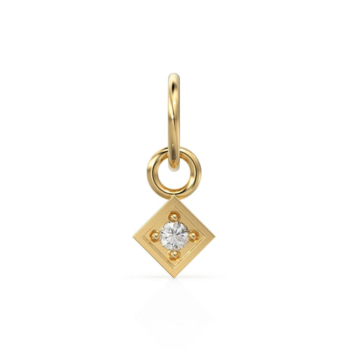 TINY Square Diamond Charm Pendant / 14k 18k Solid Gold Pendant / Brilliant Round Diamond Pendant / Petite Diamond Charm / Christmas Sale - Jalvi & Co. 