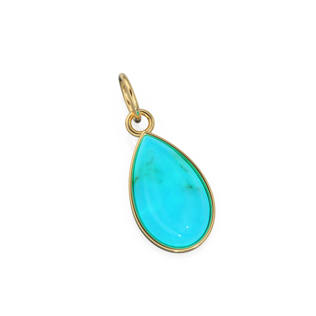 10.2mmx24.5mm 18k Solid Yellow Gold LARGE Sleeping Beauty Turquoise Pear Bezel Pendant Charm With 5.6mm Loop Jump Ring