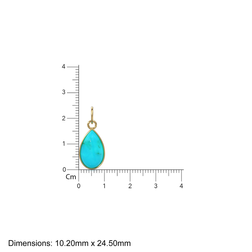 10.2mmx24.5mm 18k Solid Yellow Gold LARGE Sleeping Beauty Turquoise Pear Bezel Pendant Charm With 5.6mm Loop Jump Ring