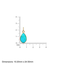 Load image into Gallery viewer, 10.2mmx24.5mm 18k Solid Yellow Gold LARGE Sleeping Beauty Turquoise Pear Bezel Pendant Charm With 5.6mm Loop Jump Ring