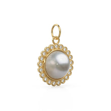 Load image into Gallery viewer, 26mm 14K Solid Yellow Gold Diamond Mabe Pearl Round Coin Shape Charm Necklace Pendant St Patricks Day