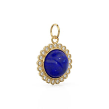 Load image into Gallery viewer, 26mm 14K Solid Yellow Gold Diamond Blue Lapis Lazuli Round Coin Shape Charm Necklace Pendant - Jalvi &amp; Co. 