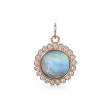 Load image into Gallery viewer, 26mm 14K Solid Yellow Gold Diamond Rainbow Moonstone Round Coin Shape Charm Necklace Pendant