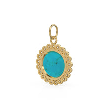 Load image into Gallery viewer, 26mm 14K Solid Yellow Gold Diamond Sleeping Beauty Turquoise Round Coin Shape Charm Necklace Pendant