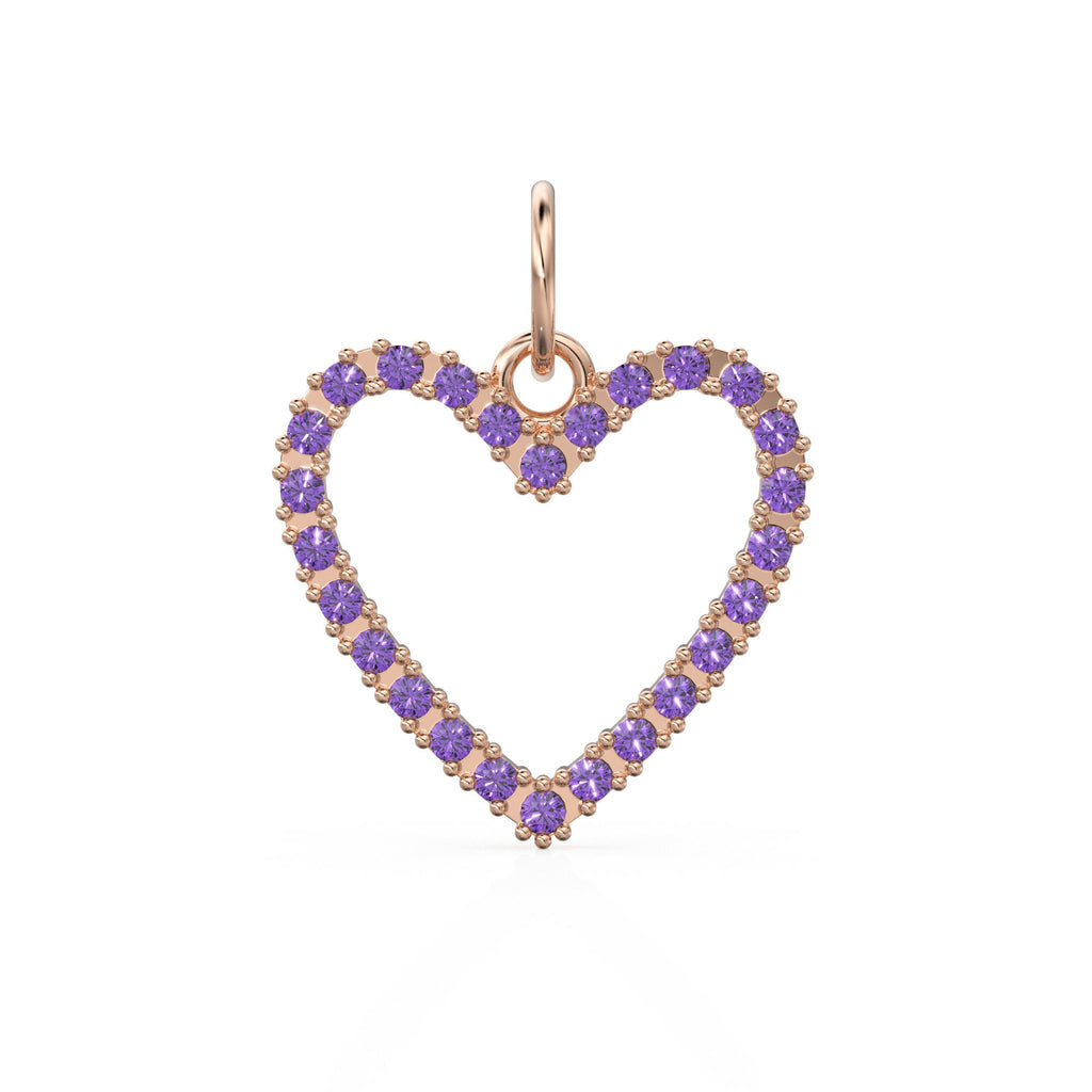 22.6mm 14K solid Yellow Gold Amethyst Large LOVE Heart Charm Necklace Pendant - Jalvi & Co. 