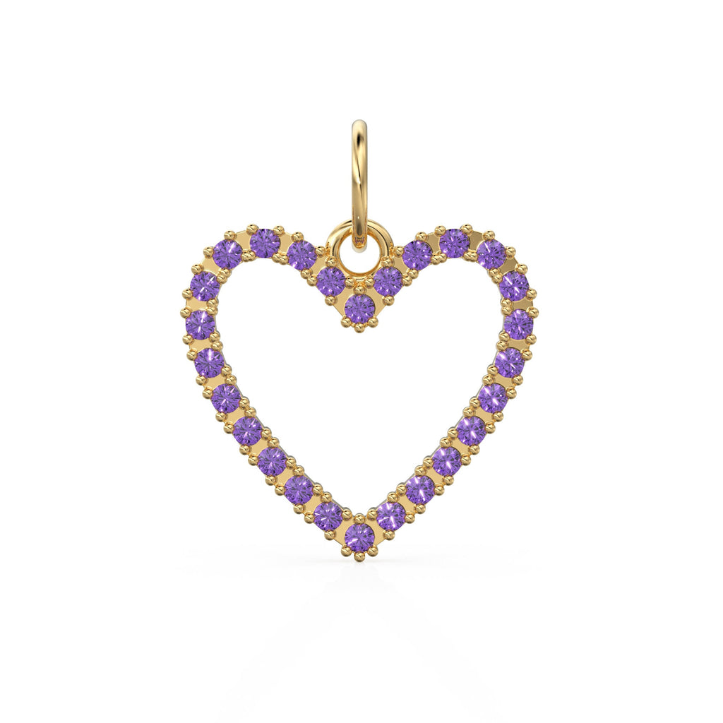 22.6mm 14K solid Yellow Gold Amethyst Large LOVE Heart Charm Necklace Pendant