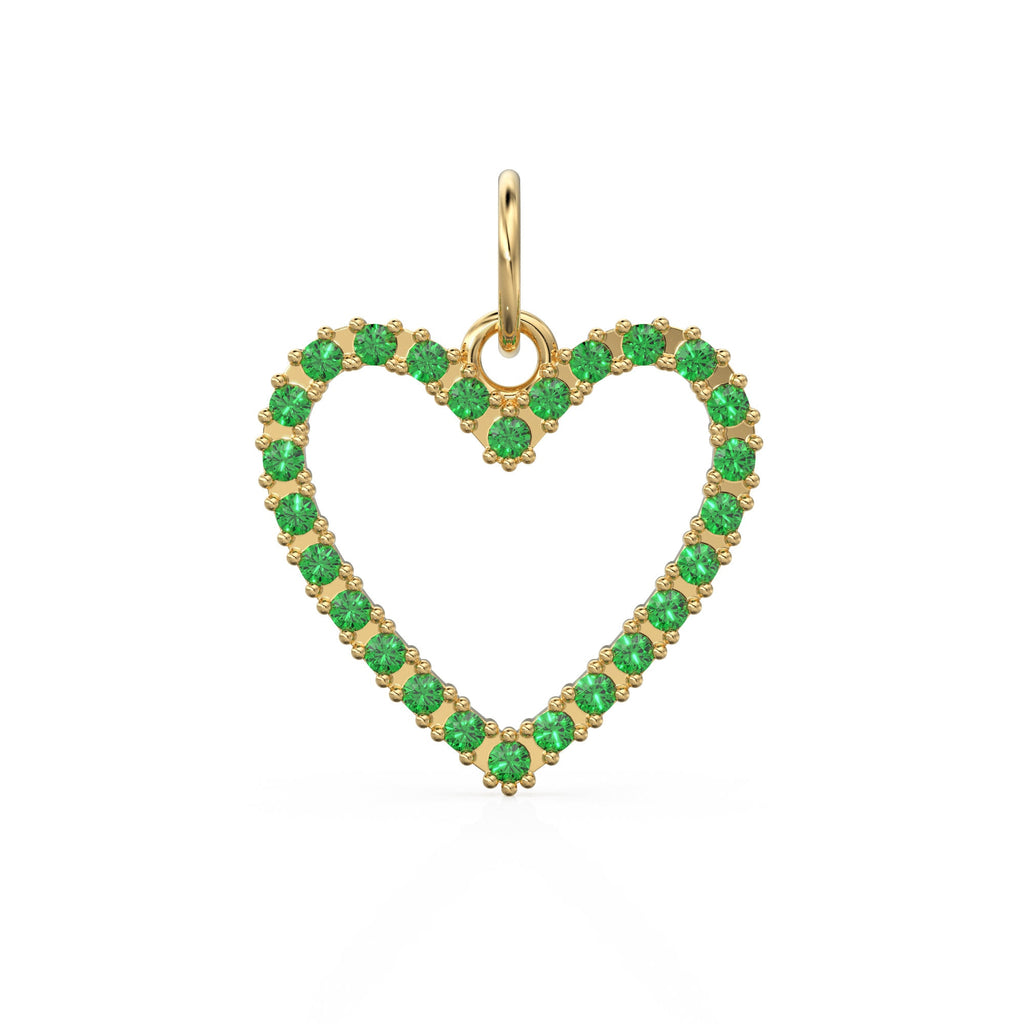 22.6mm 14K solid Yellow Gold Green Emerald Large LOVE Heart Charm Necklace Pendant