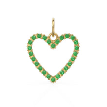 Load image into Gallery viewer, 22.6mm 14K solid Yellow Gold Green Emerald Large LOVE Heart Charm Necklace Pendant