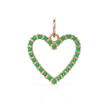 Load image into Gallery viewer, 22.6mm 14K solid Yellow Gold Green Emerald Large LOVE Heart Charm Necklace Pendant