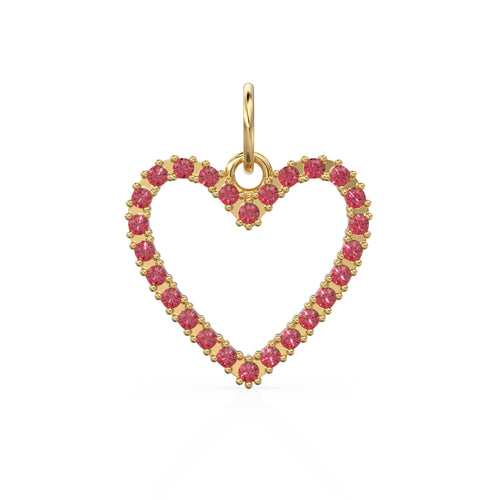 22.6mm 14K solid Yellow Gold Green Red Garnet Large LOVE Heart Charm Necklace Pendant - Jalvi & Co. 