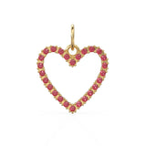 22.6mm 14K solid Yellow Gold Green Red Garnet Large LOVE Heart Charm Necklace Pendant